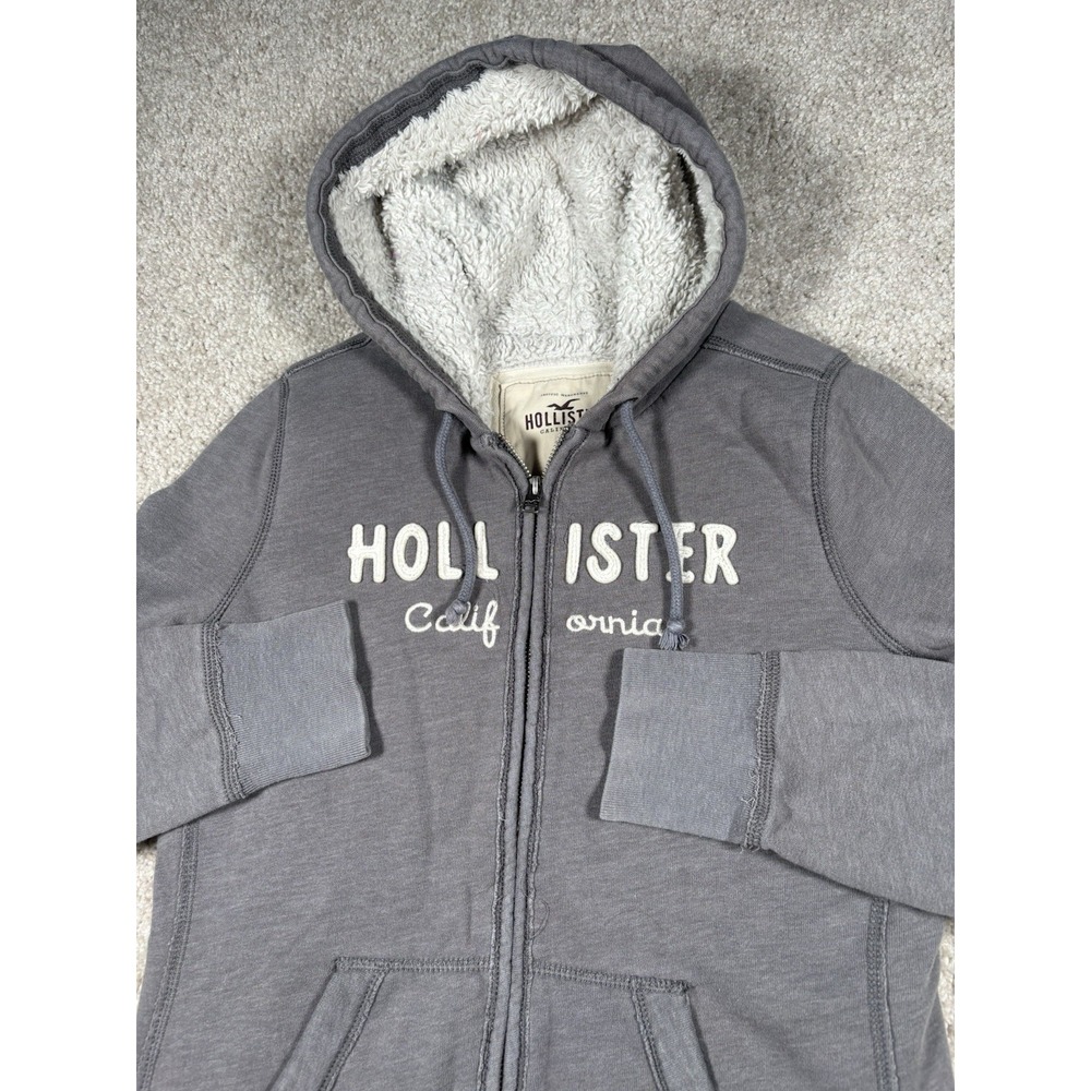 VTG Hollister Sherpa Lined Full Zip Hoodie Women M Gray Y2K California Surf Co